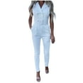thumbnail image 1 of Women's Notch Collar Sleeveless Blazer Jumpsuit Double Breasted Belted Wrap Solid Slim Fitted Romper with Pockets, 1 of 7