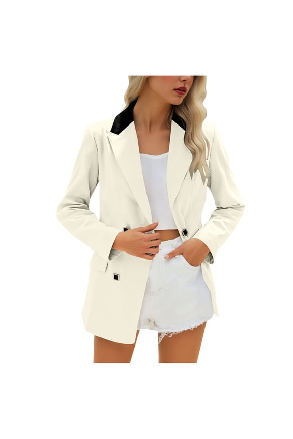 Women's Notch Lapel Blazer Jacket Open Front Long Sleeve Business Formal Office Wear Tailored Modern Workwear Essential
