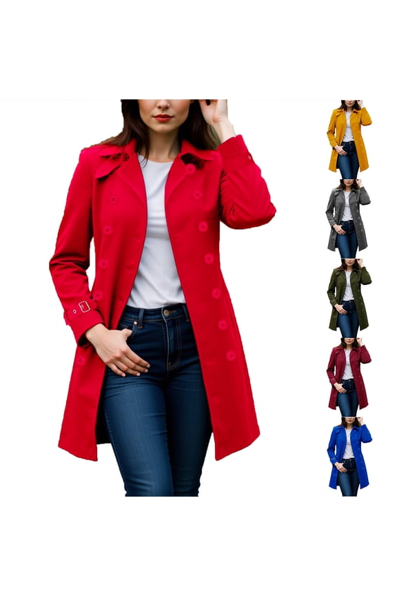 Women's Notch Lapel Double Breasted Trench Coat with Cuff Buckles Classic Mid-Length Jacket Outerwear Coats for Women Casual Daily Wear Business Office Travel Fashion Essential