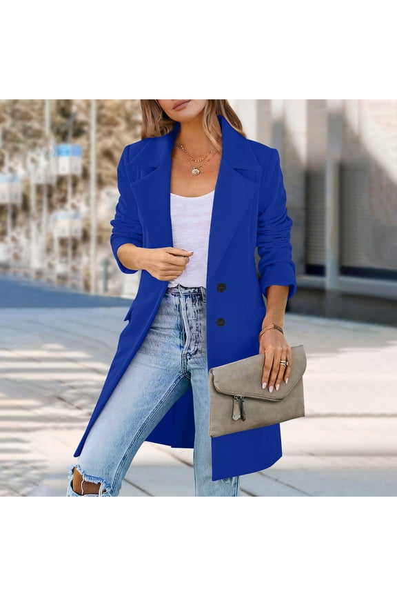 Women's Notch Lapel Double Breasted Wool Blend Mid Long Pea Trench Coat Royal Blue 2XL