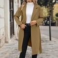 thumbnail image 1 of Women's Notch Lapel Wool Blend Overcoat, Long Length Trench Style Coat, Classic Winter Warm Overcoat, Elegant Casual Outerwear, Versatile Mid-Calf Length Coat Khaki L, 1 of 5