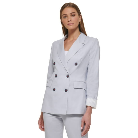 Women's Notched-Collar Double-Breasted Blazer Blue Heather 10