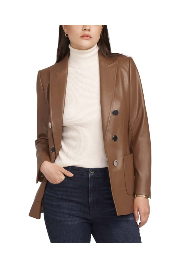 Women's Notched Collar Faux Leather Blazer Vicuna XS