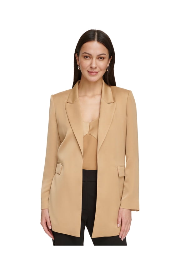 Women's Notched-Collar Open-Front Blazer Pecan S