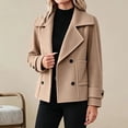 thumbnail image 1 of Women's Notched Lapel Cropped Coat Double Breasted Long Sleeve Casual Outerwear With Pockets Fall Winter Jackets for Women, 1 of 6