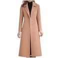 thumbnail image 1 of Women's Notched Lapel Long Wool Blend Coat Asymmetric Button Front Long Sleeve Slim Fit Elegant Fall Winter Outerwear Camel XL, 1 of 3