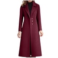 thumbnail image 1 of Women's Notched Lapel Long Wool Blend Coat Asymmetric Button Front Long Sleeve Slim Fit Elegant Fall Winter Outerwear Wine XL, 1 of 3