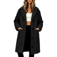 thumbnail image 1 of Women's Notched Lapel Teddy Fleece Long Coat Ghalytn Single Breasted Button Front Patch Pockets Loose Fit Winter Outerwear, 1 of 8