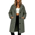 thumbnail image 1 of Women's Notched Lapel Teddy Fleece Long Coat Ghalytn Single Breasted Button Front Patch Pockets Loose Fit Winter Outerwear, 1 of 8