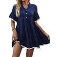 thumbnail image 1 of Women's Notched Short Sleeve Mini Dress with Contrast Trim 100% viscose fabric Lightweight drape for everyday wear, 1 of 6