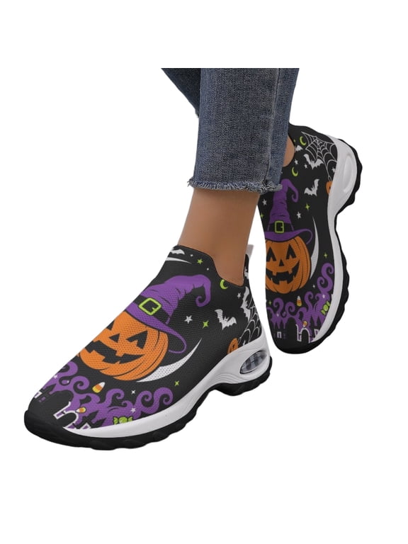 Women's Novelty Athletic Shoes, Running Shoes for Women Men Athletic Walking Sneakers,Fall Leaf Shoes,Halloween Shoes for Hiking Walking Sports Travel Jogging Shoes, Black US-6/EU-36