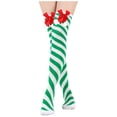 thumbnail image 1 of Women's Novelty Christmas Striped Tights Over Knee High Stockings with Cute Bows Christmas Holiday Party Pantyhose, 1 of 7
