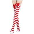 thumbnail image 1 of Women's Novelty Christmas Striped Tights Over Knee High Stockings with Cute Bows Christmas Holiday Party Pantyhose, 1 of 5