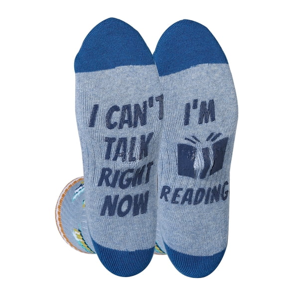 Women's Novelty Funny Saying Athletic Crew Socks, "I Can't Talk Right Now I'm Reading", Fun Gripper Socks