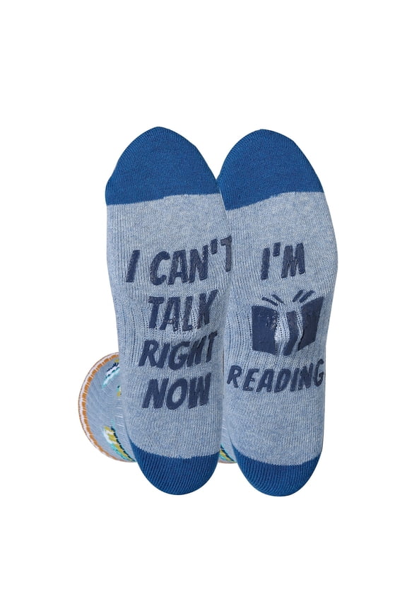 Women's Novelty Funny Saying Athletic Crew Socks, "I Can't Talk Right Now I'm Reading", Fun Gripper Socks