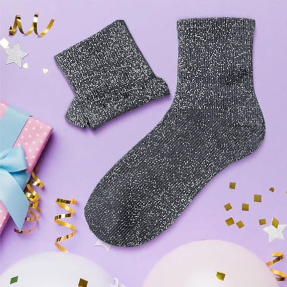 Women's Novelty Glitter Ankle Socks Ladies Bright Cotton Sock (Dark Gray One Size)