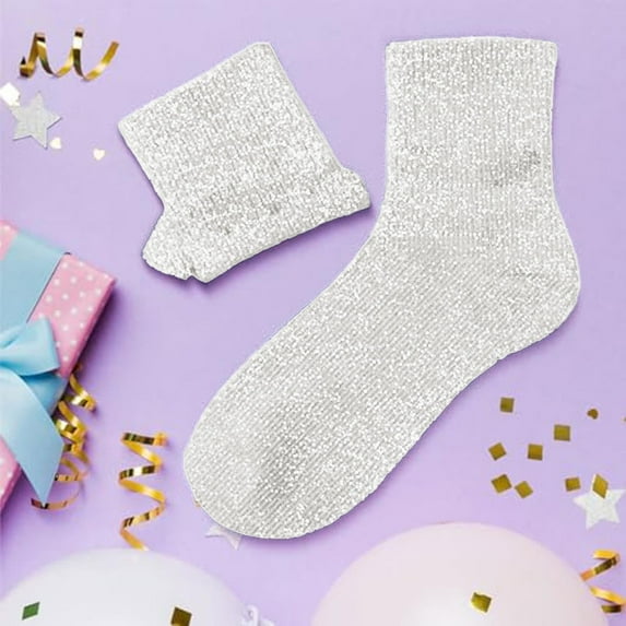 Women's Novelty Glitter Ankle Socks Ladies Bright Cotton Sock (White One Size)