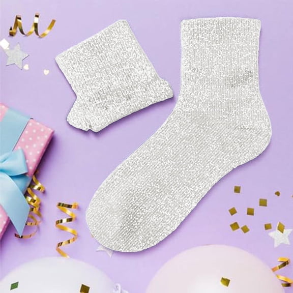 Women's Novelty Glitter Ankle Socks Ladies Bright Cotton Sock (White One Size)