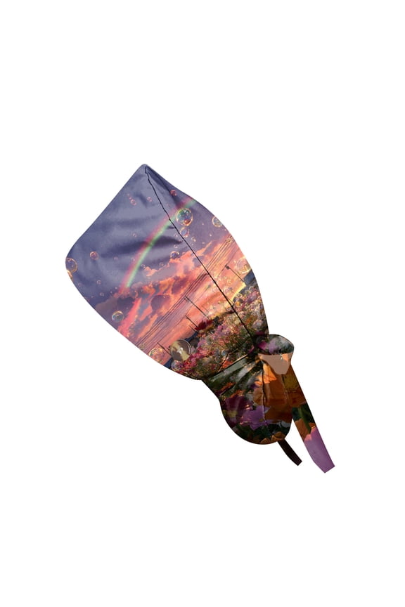 Women's Novelty Print Slouch Beanie, Pull-Through Ponytail Design, Covers Hair for Cooking, Beauty Treatments, or Lounge. Pink 1PC