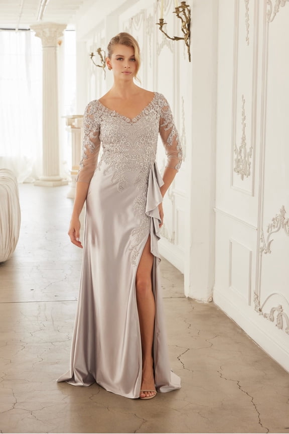 Women's Nox Anabel 3 4 Sleeve Mother Of Groom Dress With Beaded Appliqués Formal Gown Me126 Silver Size 12W