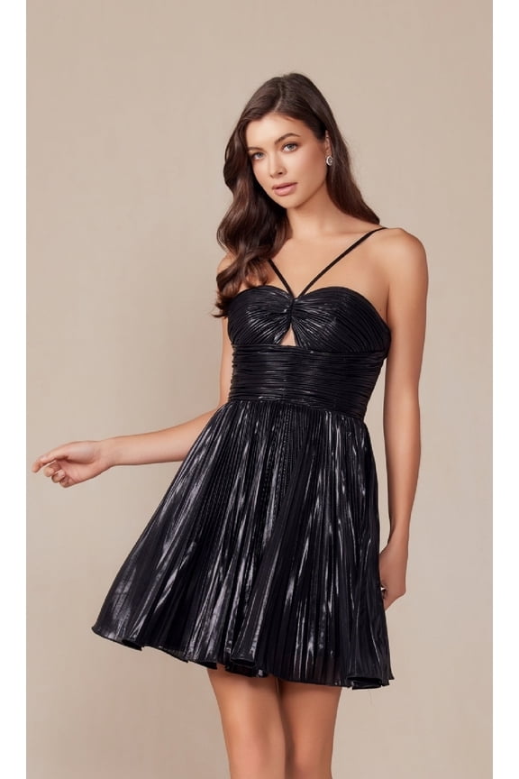 Women's Nox Anabel A825 Pleated Metallic Homecoming Party Dress Black Size 10