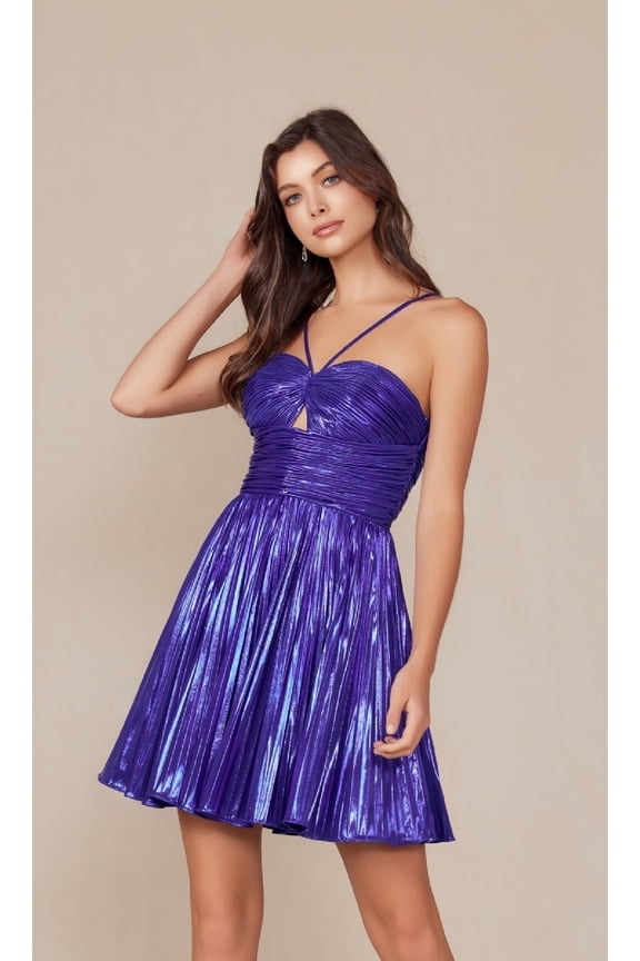 Women's Nox Anabel A825 Pleated Metallic Homecoming Party Dress Royal Blue Size 4
