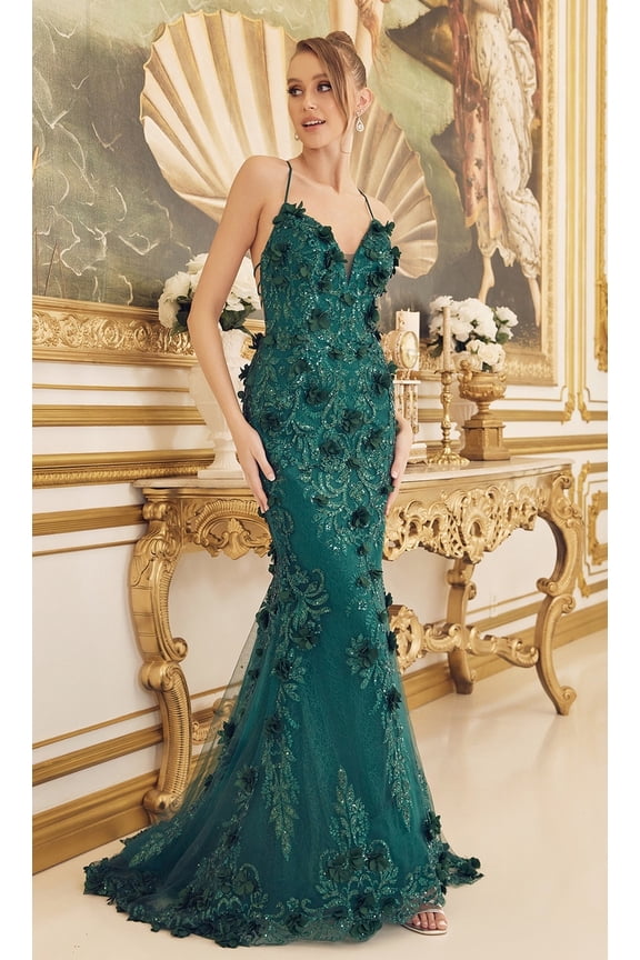 Women's Nox Anabel C1098 Emerald Green Backless Prom 2026 Dress With 3 D Flowers Size 14