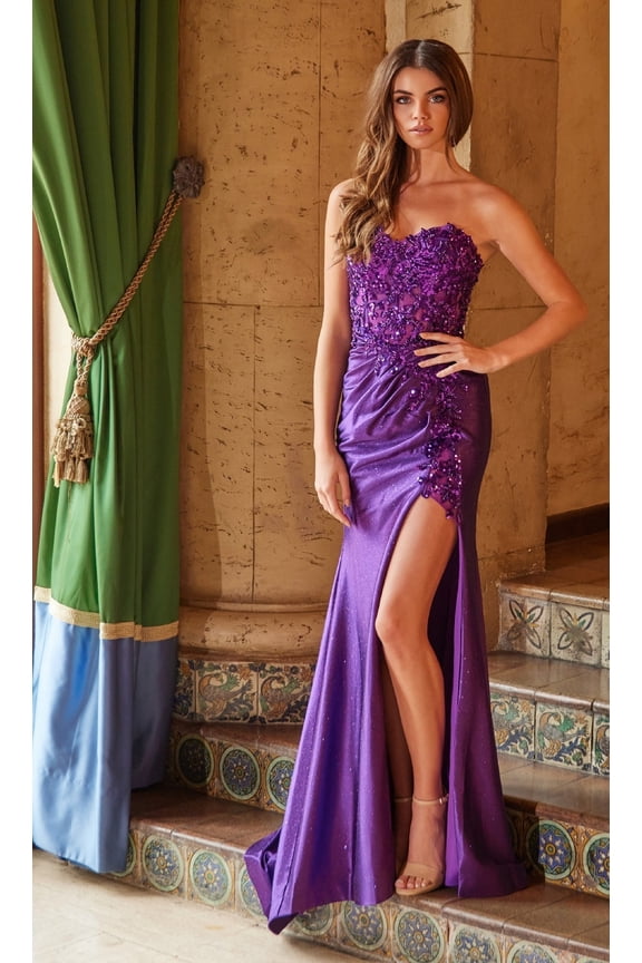 Women's Nox Anabel C1630 Elegant Sequin Bodice Evening Gown Plum Size 6