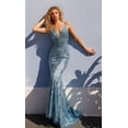 thumbnail image 1 of Women's Nox Anabel E1273 Long V Neck Prom 2026 Dress With Glitter Print Summer Dusty Blue Size 10, 1 of 4