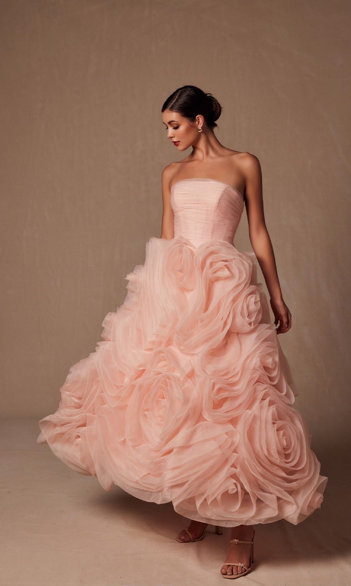 peach strapless prom dress Strapless Corset Long Prom Dress with A-Line Skirt Sage Green / 2