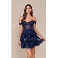 thumbnail image 1 of Women's Nox Anabel K856 Sparkling Off Shoulder Sequin Hoco Dress With Ruffled Hem Navy Blue Size 10 New Year's Eve, 1 of 3