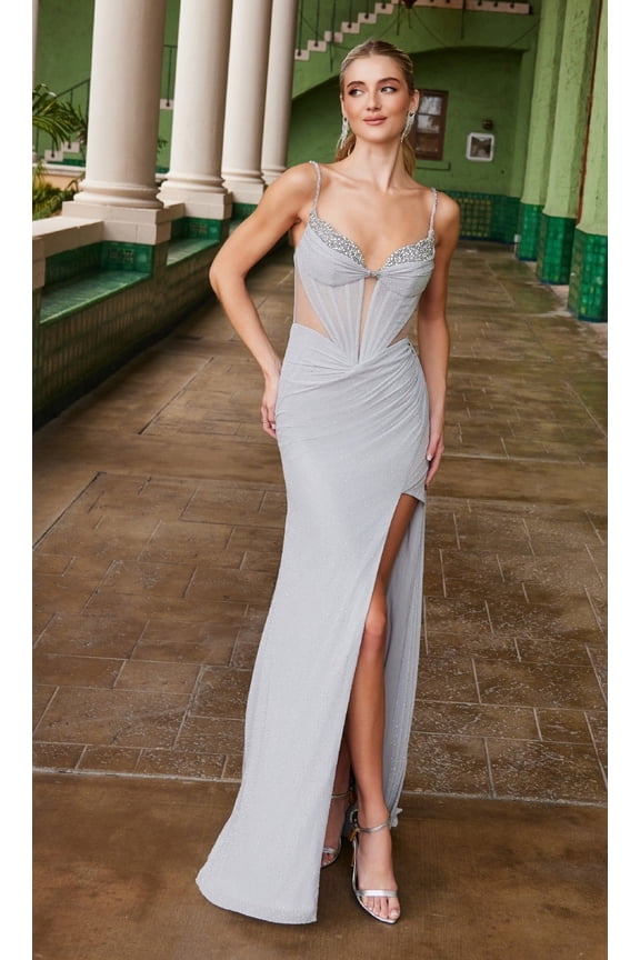 Women's Nox Anabel M1702 Stunning Cut Out Long Beaded Prom 2026 Dress Silver Size 4