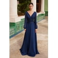 thumbnail image 1 of Women's Nox Anabel Me128 Flowing Chiffon Gown With Long Sleeves Navy Blue Size 20W, 1 of 5