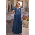 thumbnail image 1 of Women's Nox Anabel Mf100 Beautiful Sequin Bodice 3 4 Sleeve A-line Gown Ink Blue Size 14W, 1 of 3