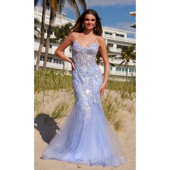 Women's Nox Anabel Q1541 Long Prom 2026 Dress With Embroidery Powder Blue Size 8