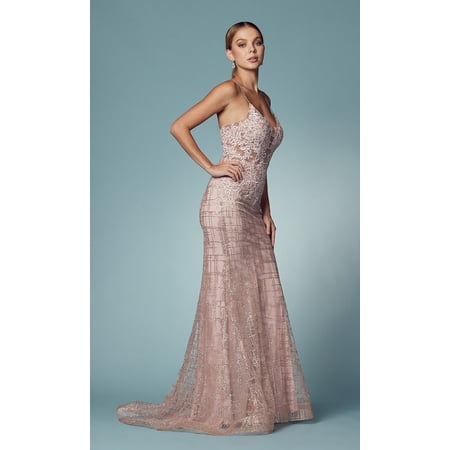 Women's Nox Anabel R282 Glamorous Long Glitter Prom 2026 Dress With Beaded Corset Rose Pink Gold Size 10