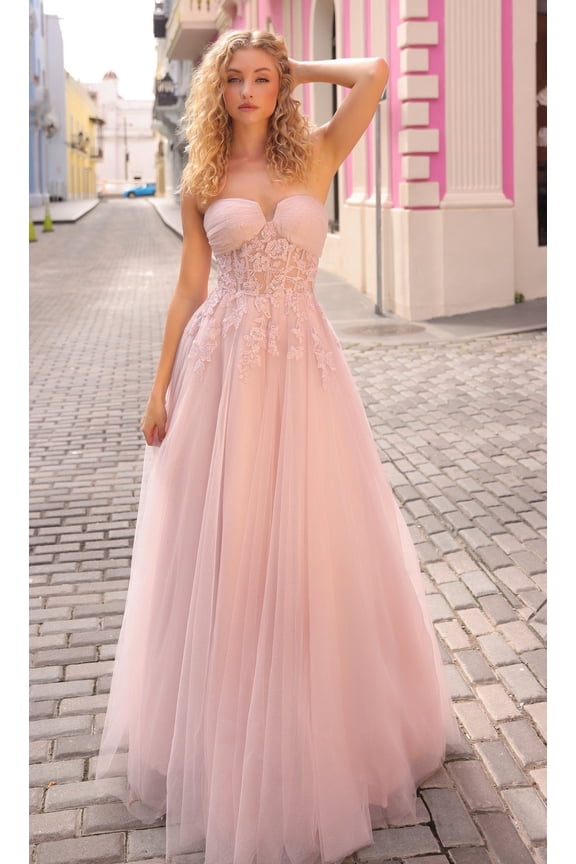 Women's Nox Anabel T1326 Elegant Strapless Sheer Bodice Prom 2026 Ball Gown Light Mauve Size 10