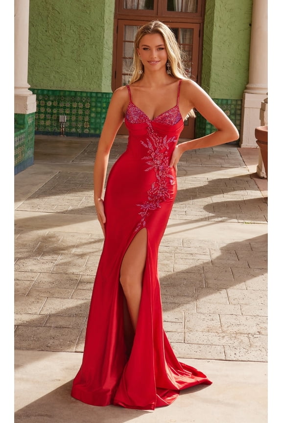 Women's Nox Anabel T1507 Embroidered Corset Bodice Prom 2026 Gown Red Size 8