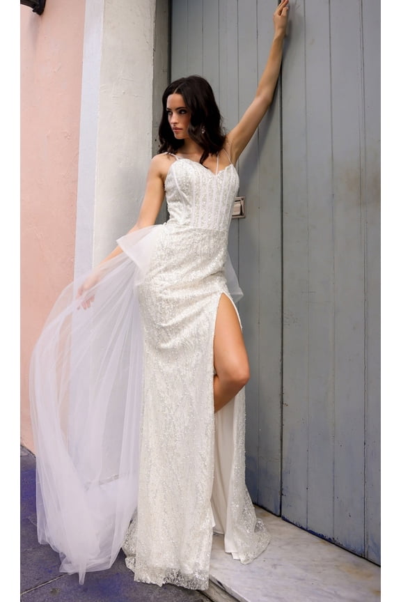 Women's Nox Anabel Y1475: Chic Glitter Print Summer Long Prom 2026 Dress With Overskirt White Size 10