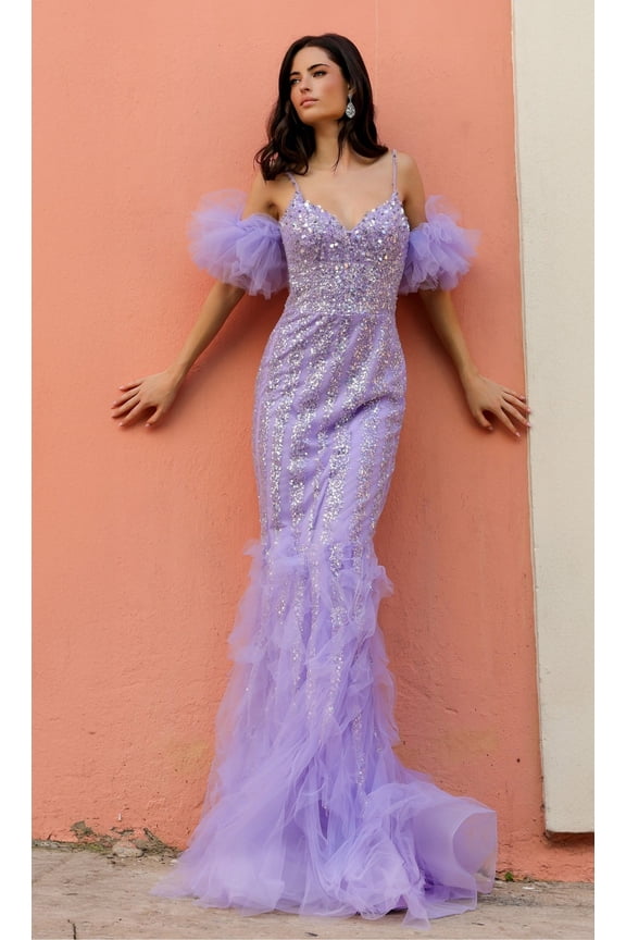 Women's Nox Anabel Y1476 Periwinkle A Soft, Light Shade of Blue Chic Puff Sleeve Long Prom 2026 Dress Size 12