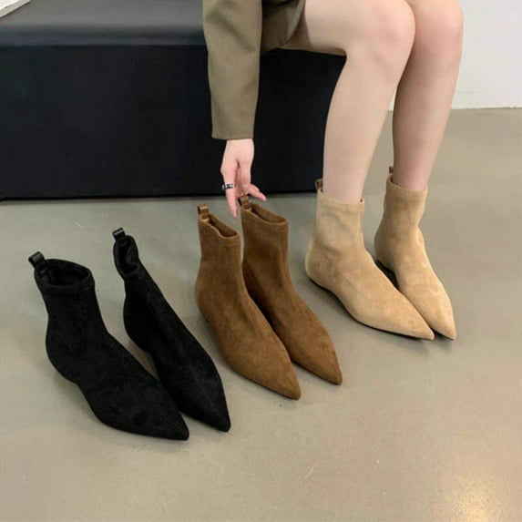 Women's Nubuck Suede Ankle Boots Low Heel Pointed Toe Casual Versatile Fall Winter Fashion Footwear