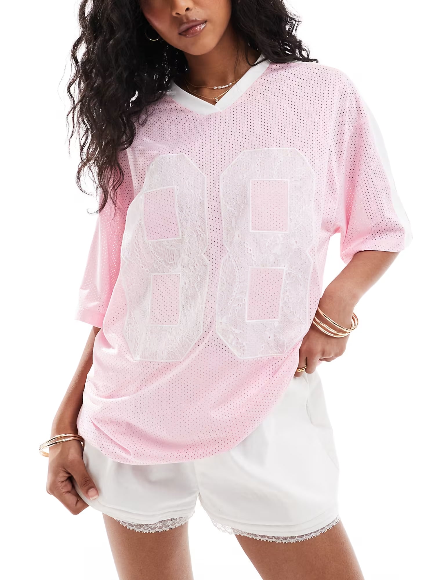 Tシャツ・カットソー Luxury Street Wear vintage lace girls short sleeve unisexual Women's Number Graphic Jersey Shirts Y2K Vintage Short