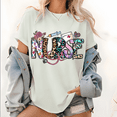 thumbnail image 1 of Women's "Nurse" Colorful & Floral - Accented Graphic Tees featuring Medical Elements Print T - shirts Comfortable Short Sleeve Tops Great For Daily Casual Shirts, 1 of 5