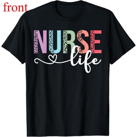 Women's "Nurse Life" Graphic Breathable T Shirt Casual Short Sleeve Comfortable Round Neck Top Black S-5XL