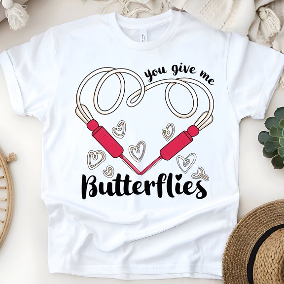 Women’s Nurse Shirt, Cute Medical Love Butterflies Graphic Top, White, Size L