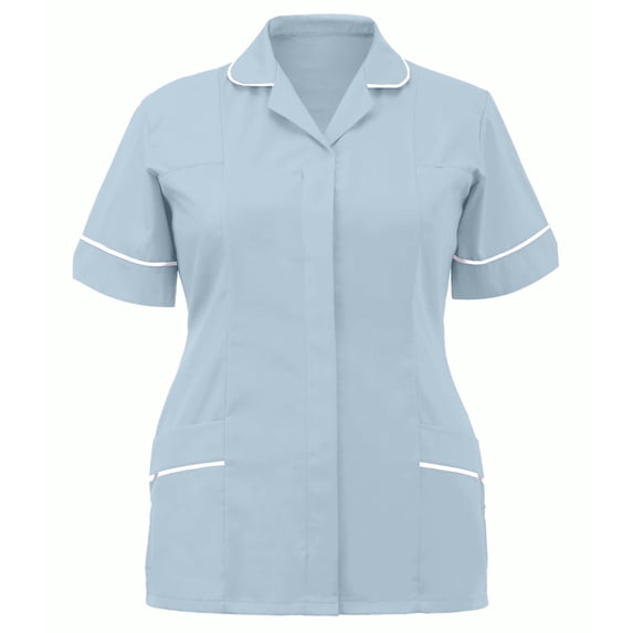 Women's Nurse Tunic Tops Collared Short Sleeve Scrub Top with Contrast Trim Medical Workwear
