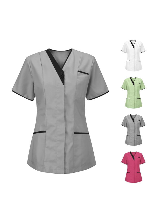 Women's Nurse Tunic Uniform V-Neck Top Blouse Professional Medical Carer Clinic Protective Clothing Long Sleeve Workwear for Healthcare Staff | CSEONE,White L