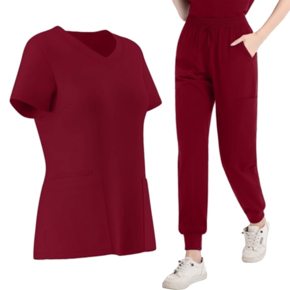 Women's Nurse Uniform Set V-Neck Top With Drawstring Pocket Pants And Casual Two-Piece Set Nursing Uniform Set