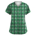thumbnail image 1 of Womens Print Scrub Tops Irish Shamrock Printed V-Neck Breathable Scrub Tops Short Sleeve Professionals Soft Stretch St. Patrick's Day Workwear Shirt with Pockets  green 5X-Large, 1 of 3