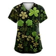thumbnail image 1 of Women's Nurse Uniforms Summer Irish Shamrock Printed V-Neck Breathable Workwear Shirt Short Sleeve Professionals Soft Stretch St. Patrick's Day Scrub Tops with Pockets dark green 3X-Large, 1 of 3